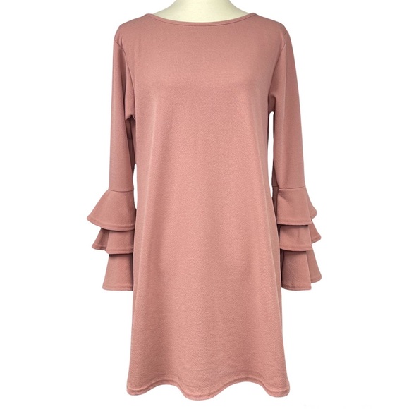 PrettyLittleThing Dresses & Skirts - PrettyLittleThing Rose Pink Ruffle Long Sleeve Mini Dress Womens Size 14